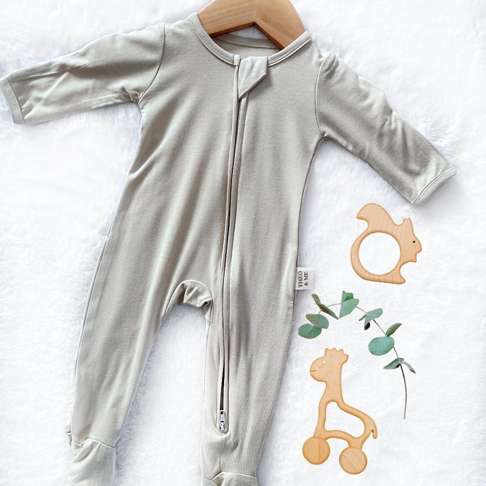 NEW! Boys Stone Bamboo Sleepers/Rompers | 2 Way Zipper | Convertable Hands